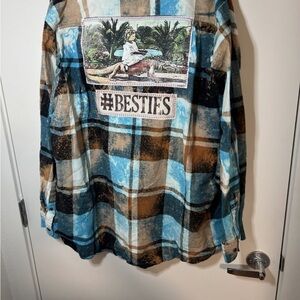 Angry Minnow 2XL Blue Plaid Flannel Shirt with Graphic Patch